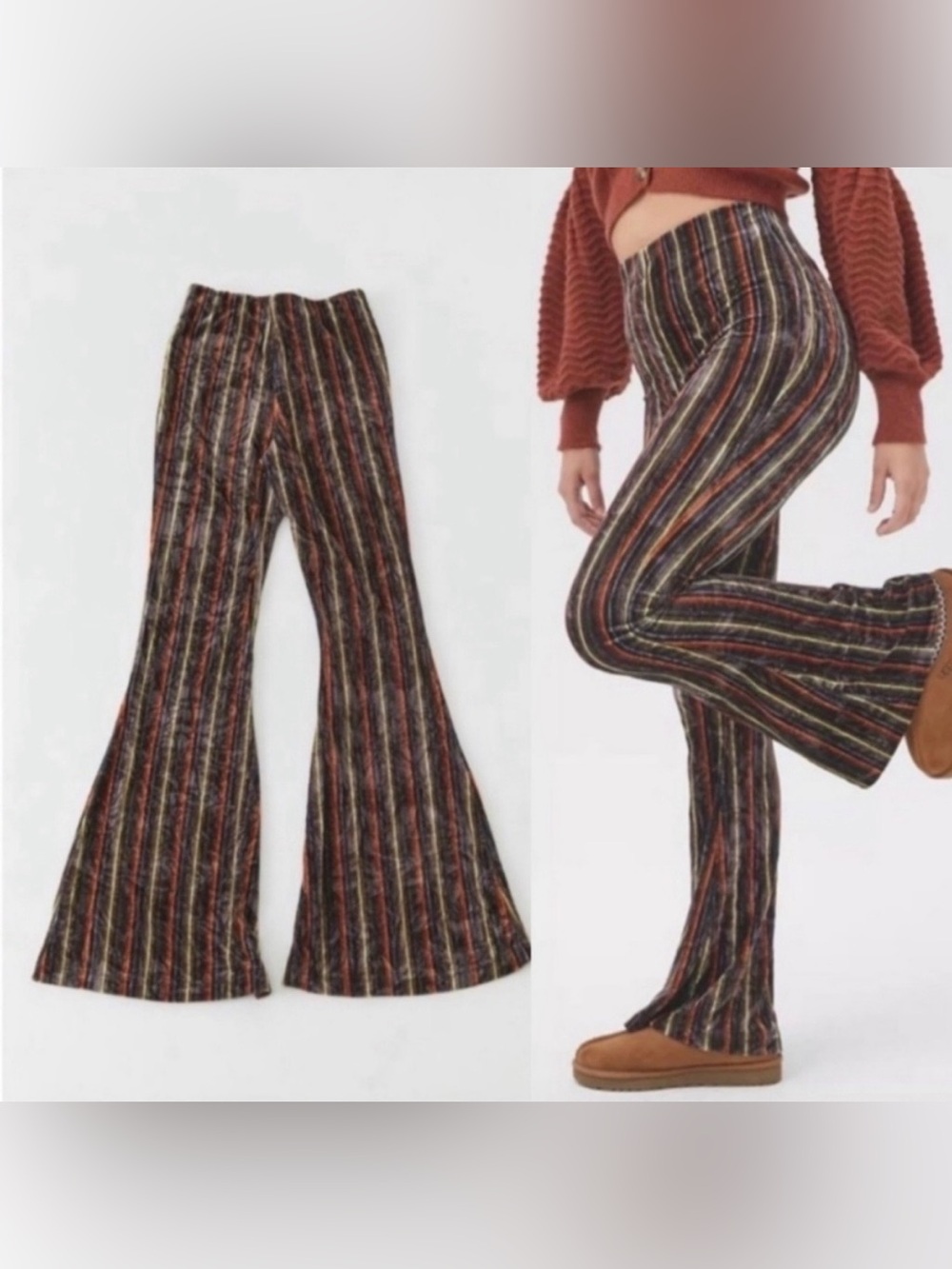 Urban Outfitters⚡️Crushed Velvet Striped Flare Pants - Picture 2 of 8